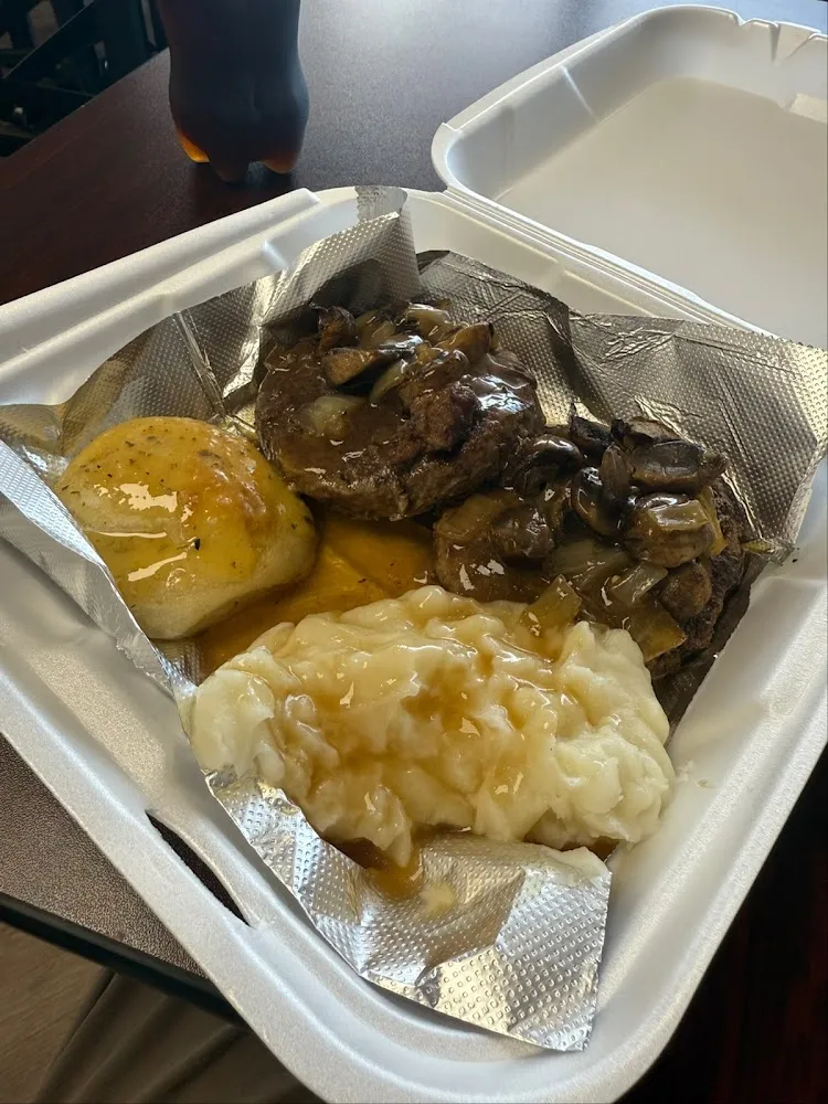 Salisbury Steak Mashed Potatoes and Gravy and Green Beans